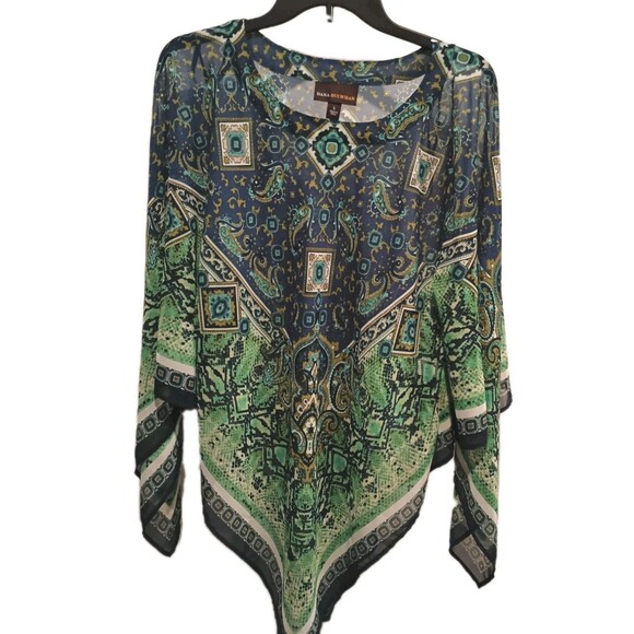 Dana Buchman Sz Large Overlay Kaftan Poncho Style Green Print - Picture 2 of 8